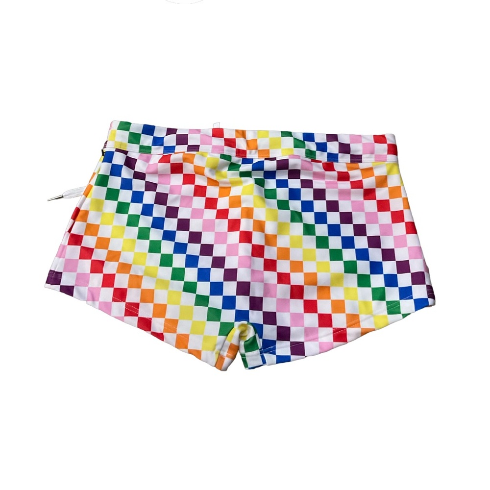 2(X)ist Swim Rainbow Checkered Swim Brief Shorts drawstring trunks Medium pride - Picture 3 of 7